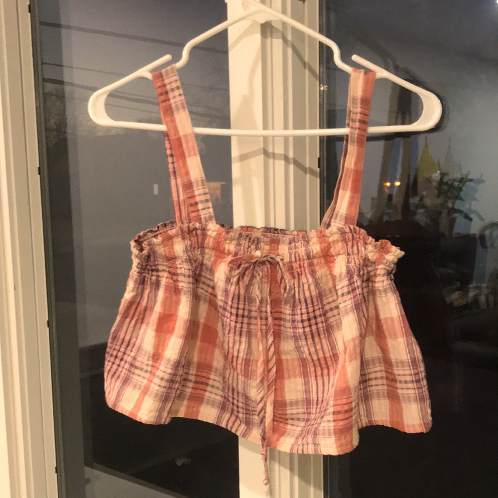 Orange-ish pink plaid crop top